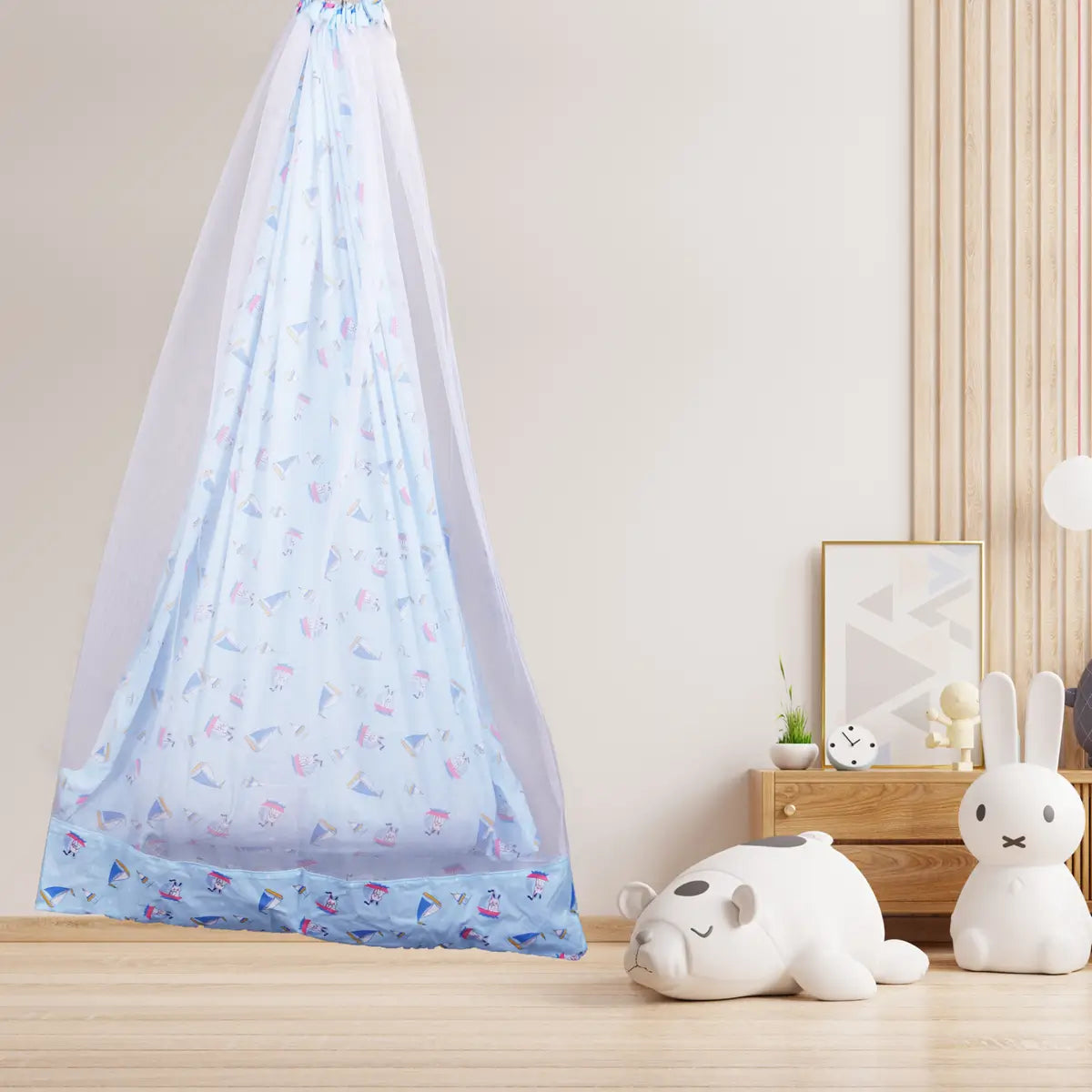 Blue Rabbit Cradle with Net & Wall Hanger Set