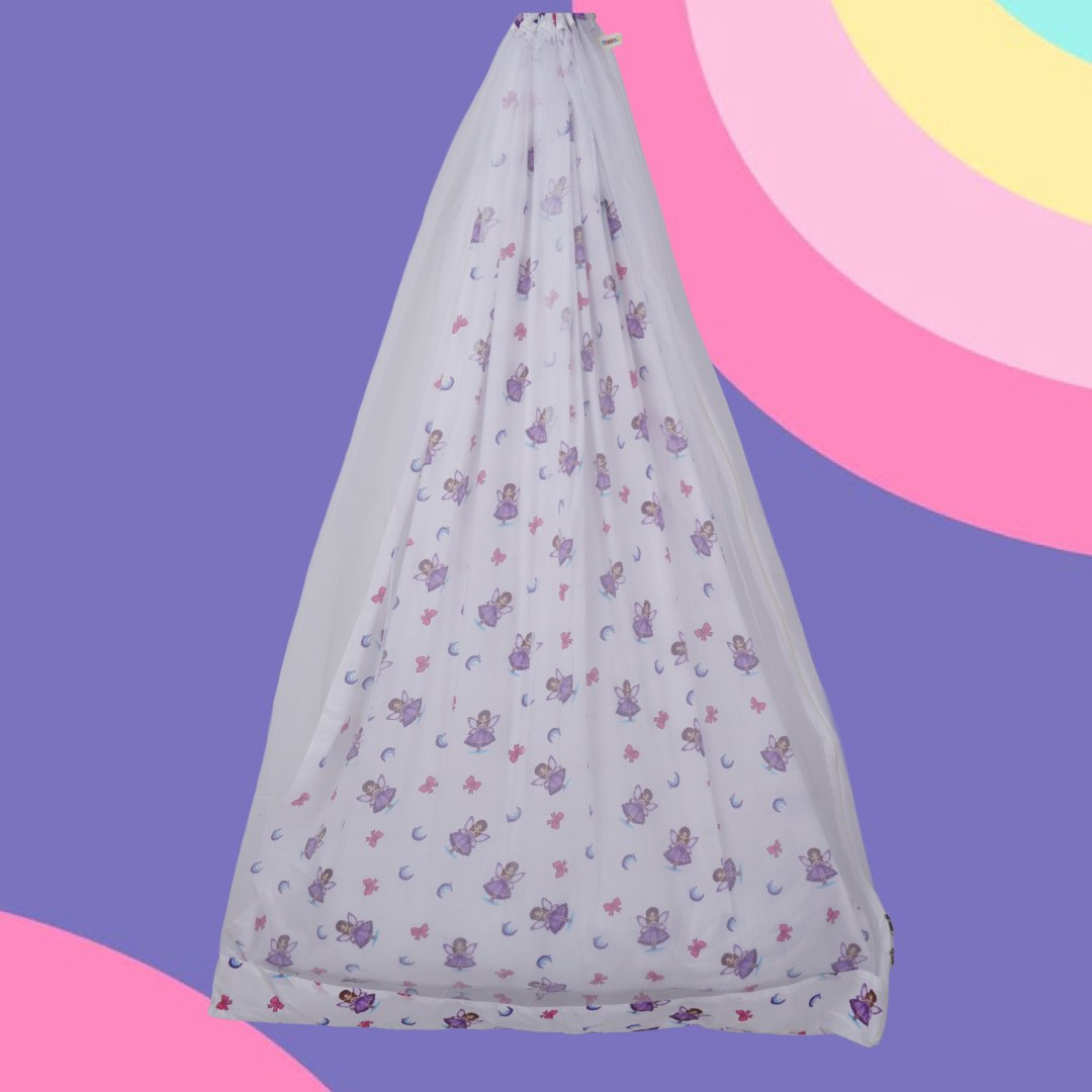 Safe Sleep Premium Cotton Cradle with Mosquito Net- White Fairy Princess
