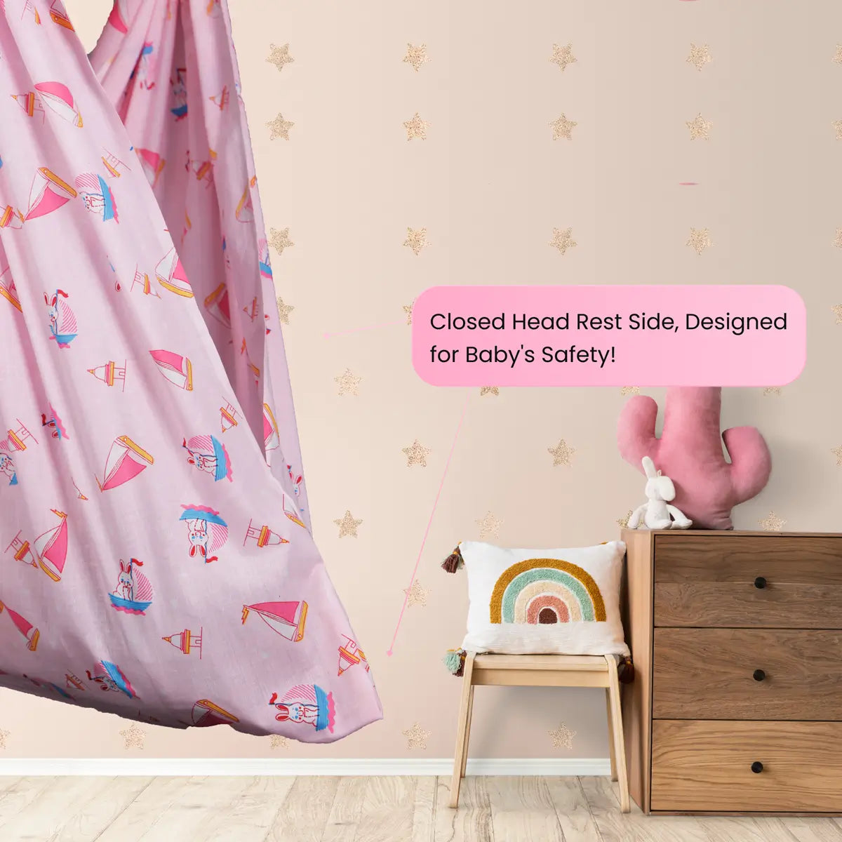 Pink Rabbit Cradle with Net Window Hanger Set
