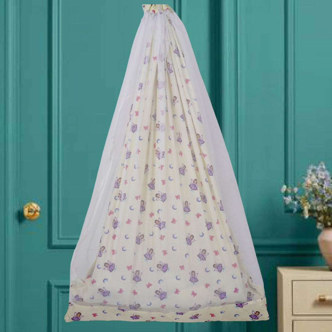 Safe Sleep Premium Cotton Cradle with Mosquito Net- Yellow Fairy Princess