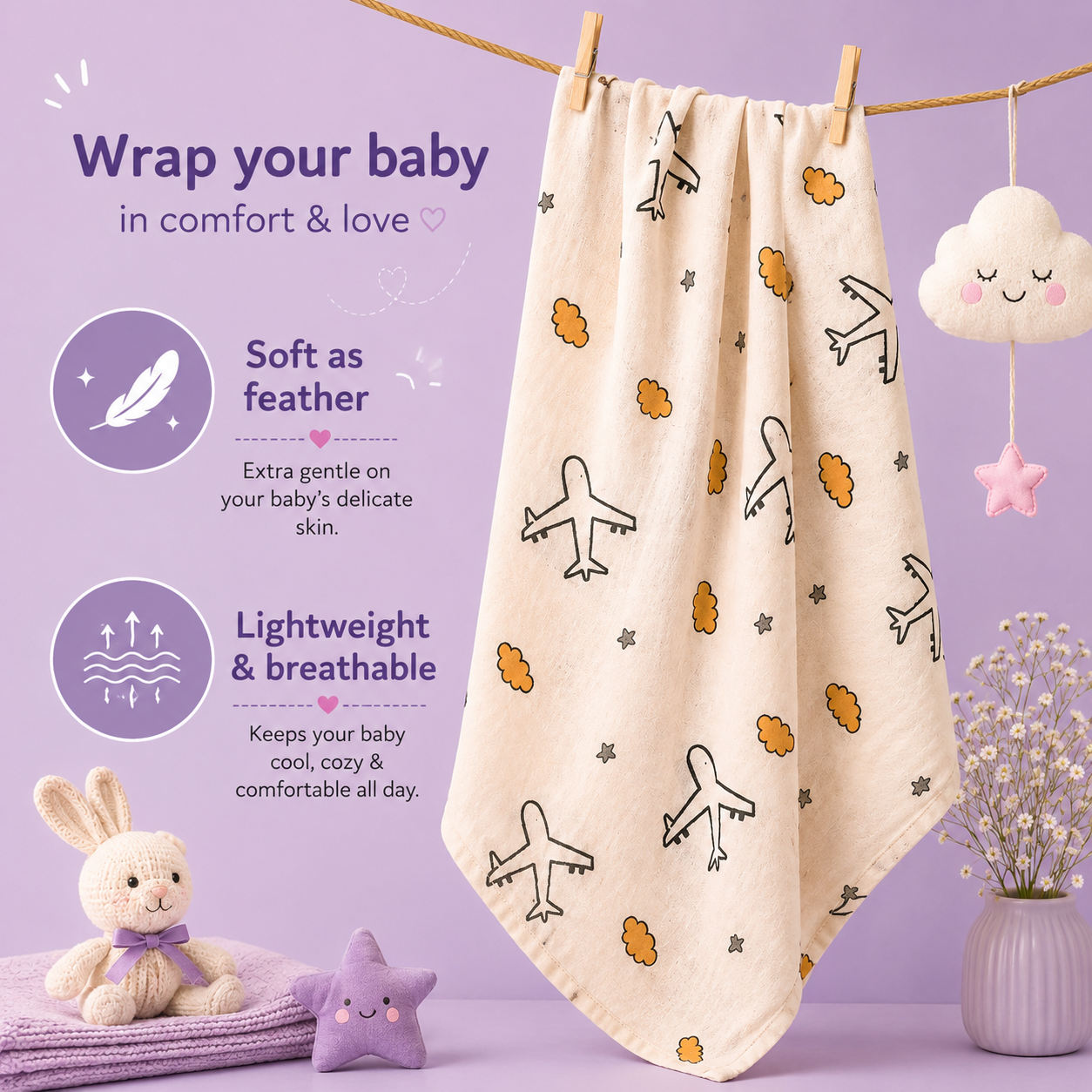 Premium Muslin Bath Towel- Travel the World