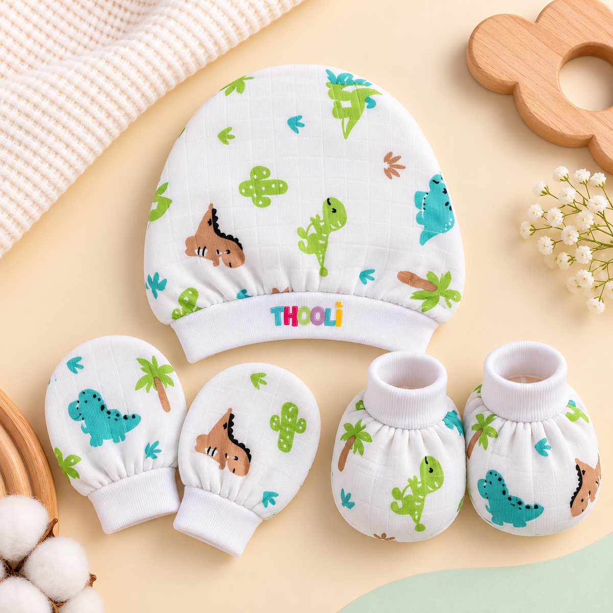 Cap Mitten Booties- Dino World