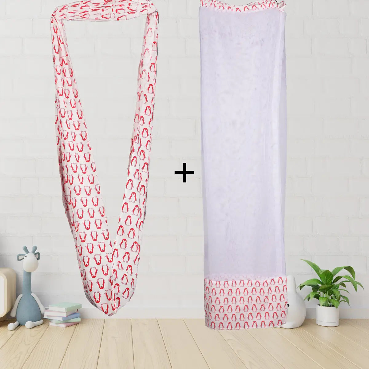 Safe Sleep Premium Cotton Cradle with Mosquito Net-Pink Penguin