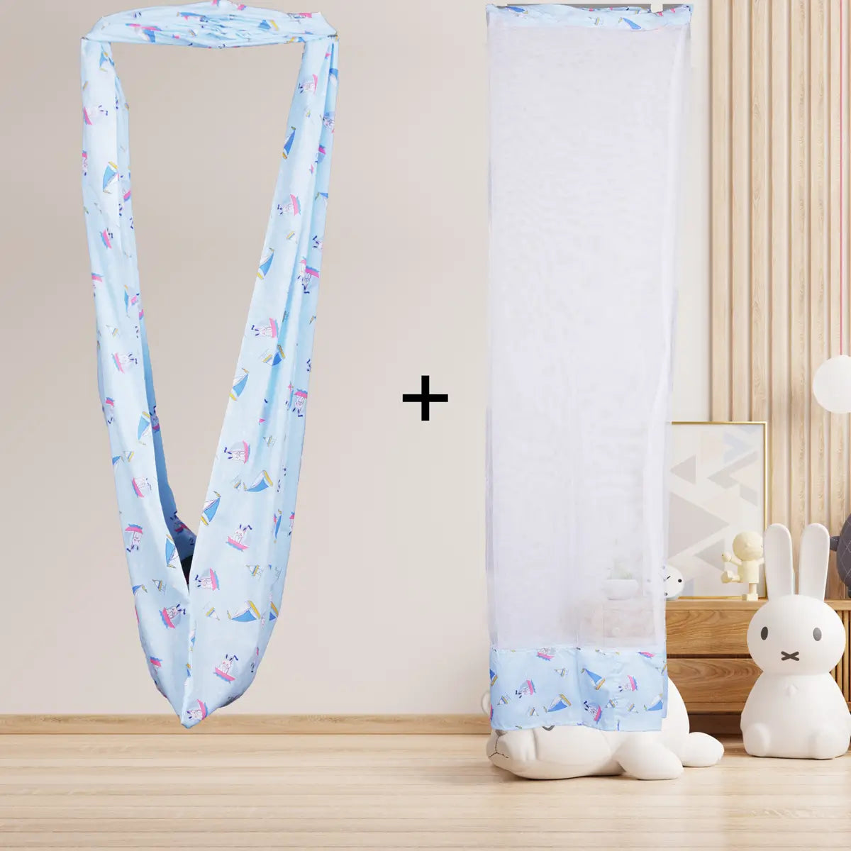 Safe Sleep Premium Cotton Cradle with Mosquito Net – Blue Rabbit