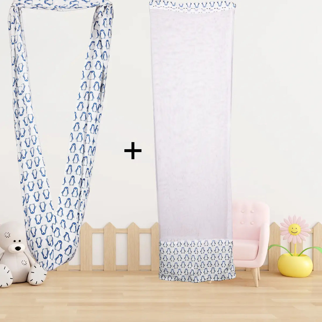 Safe Sleep Premium Cotton Cradle with Mosquito Net –Blue Penguin