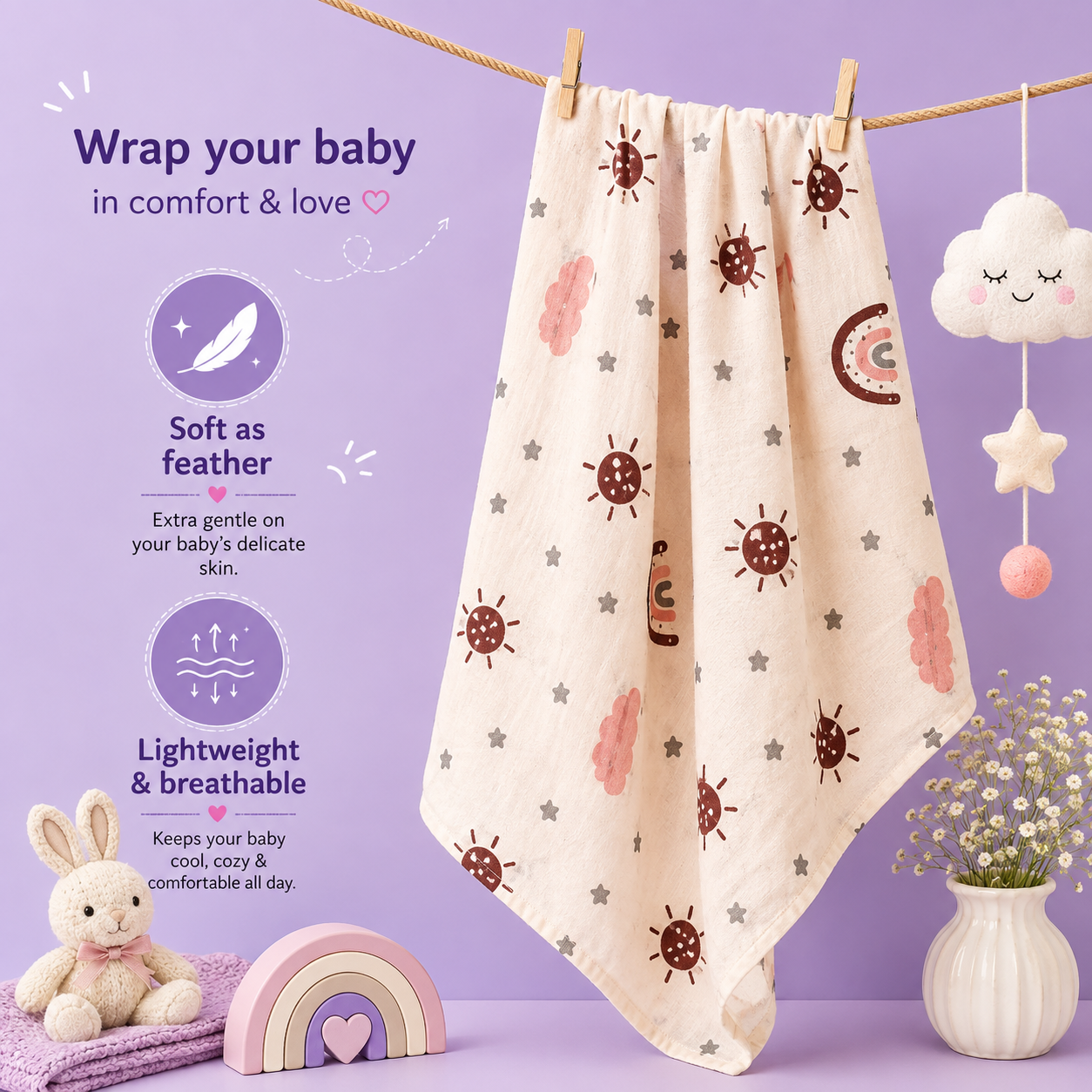 Premium Muslin Bath Towel- Sunshine