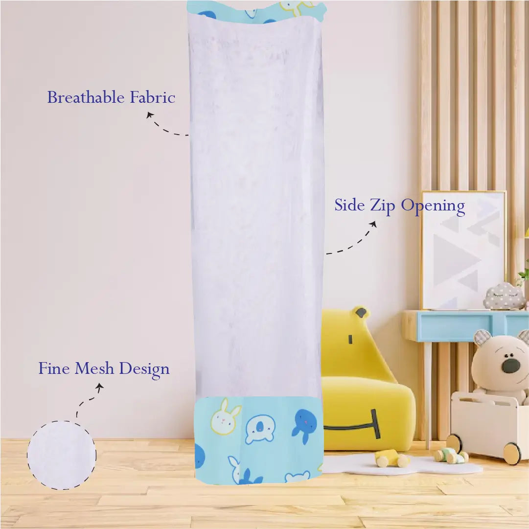 Safe Sleep Premium Cotton Cradle with Mosquito Net- Blue Bunny