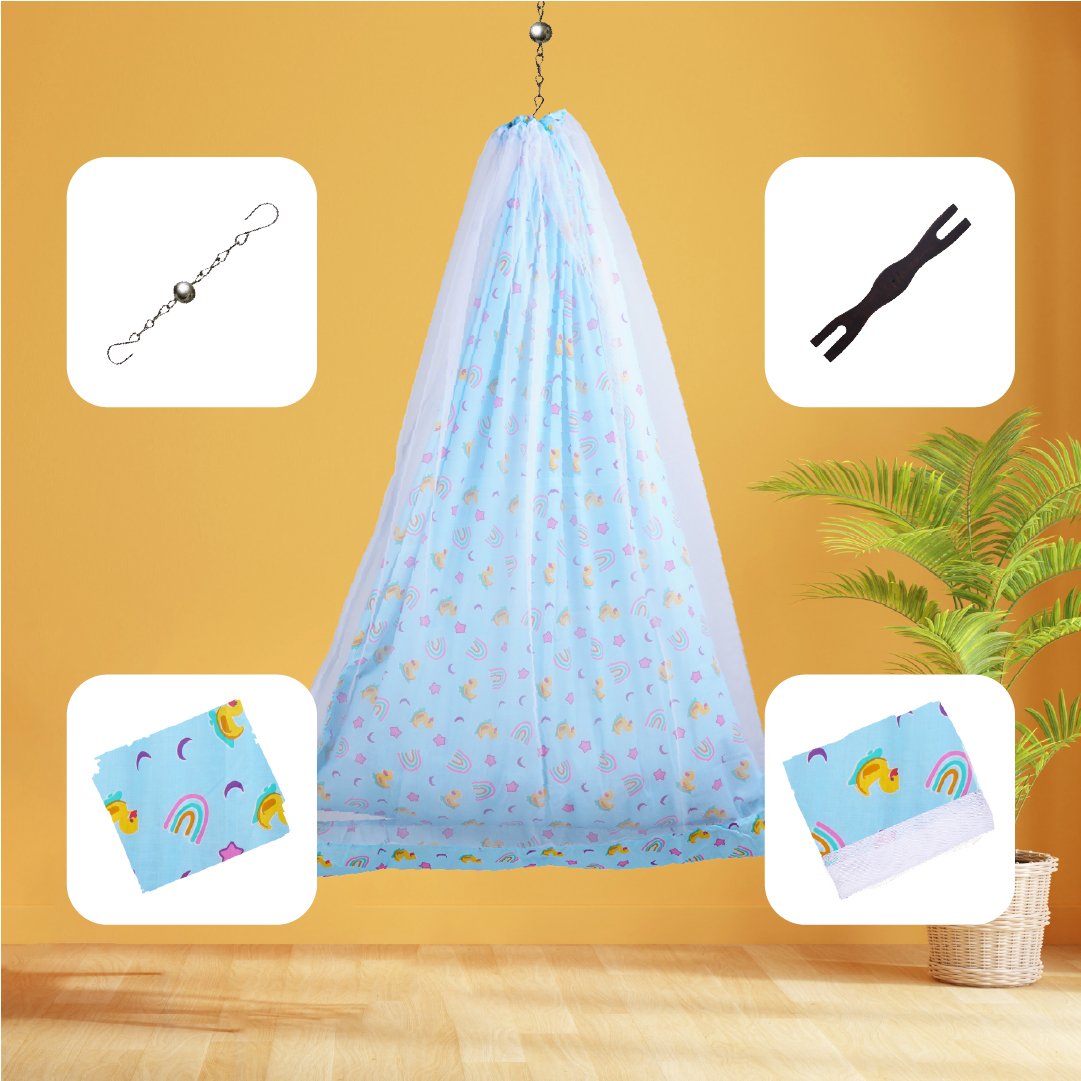 Blue Baby Duck & Rainbow Cradle Set