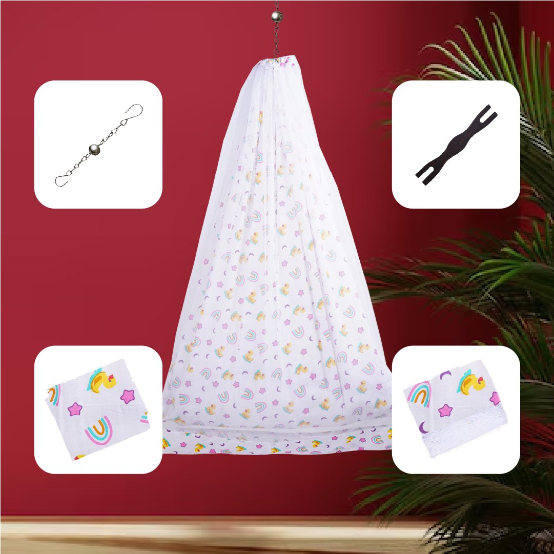 White Baby Duck & Rainbow Cradle Set
