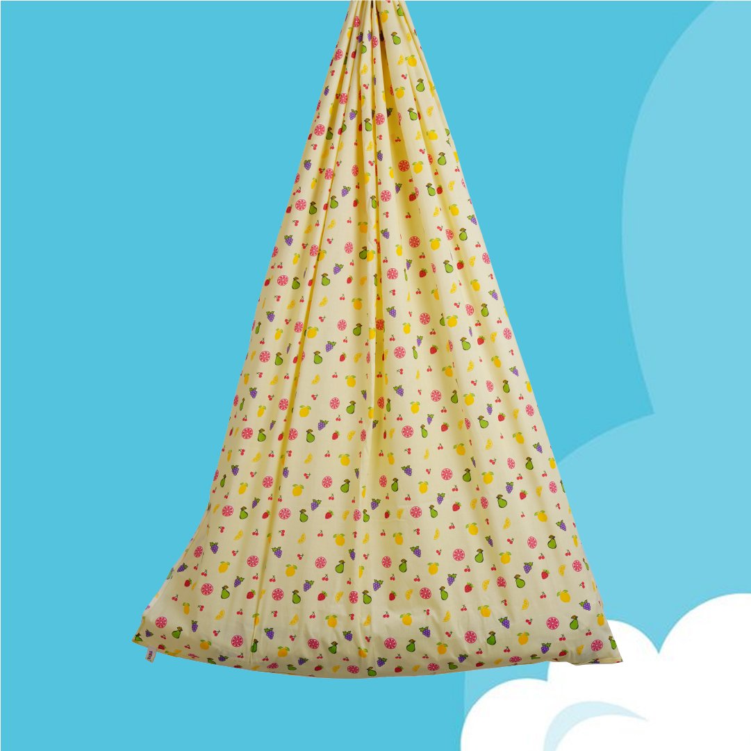 Safe Sleep Premium Cotton Cradle with Mosquito Net- Yellow Fruity