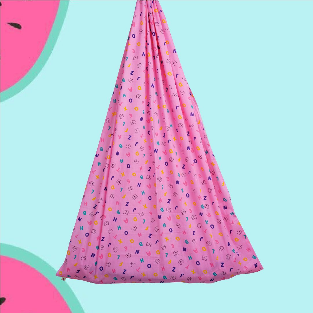 Safe Sleep Premium Cotton Cradle with Mosquito Net- Pink Teddy & Rainbow