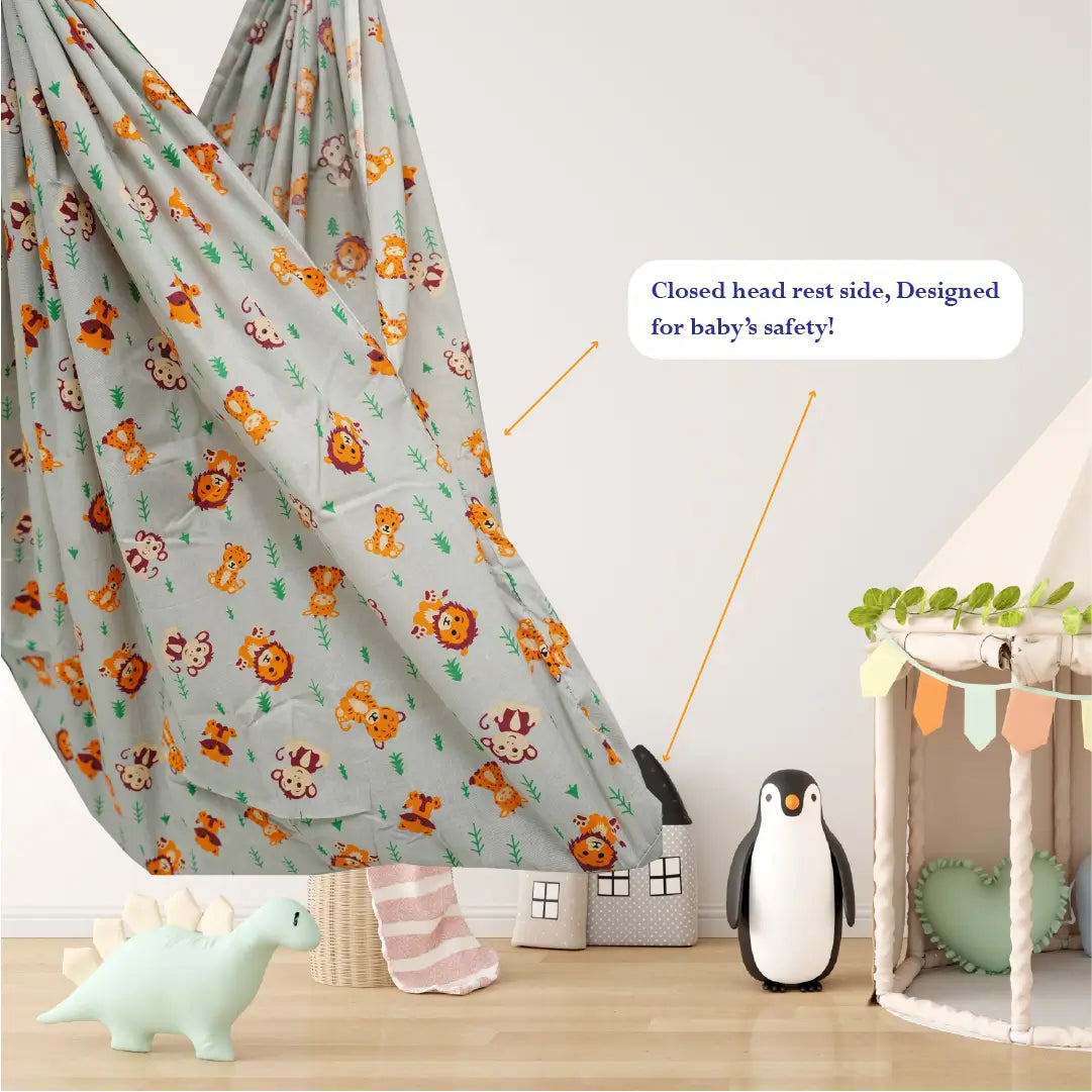 Safe Sleep Premium Cotton Cradle with Mosquito Net- Grey Baby Jungle