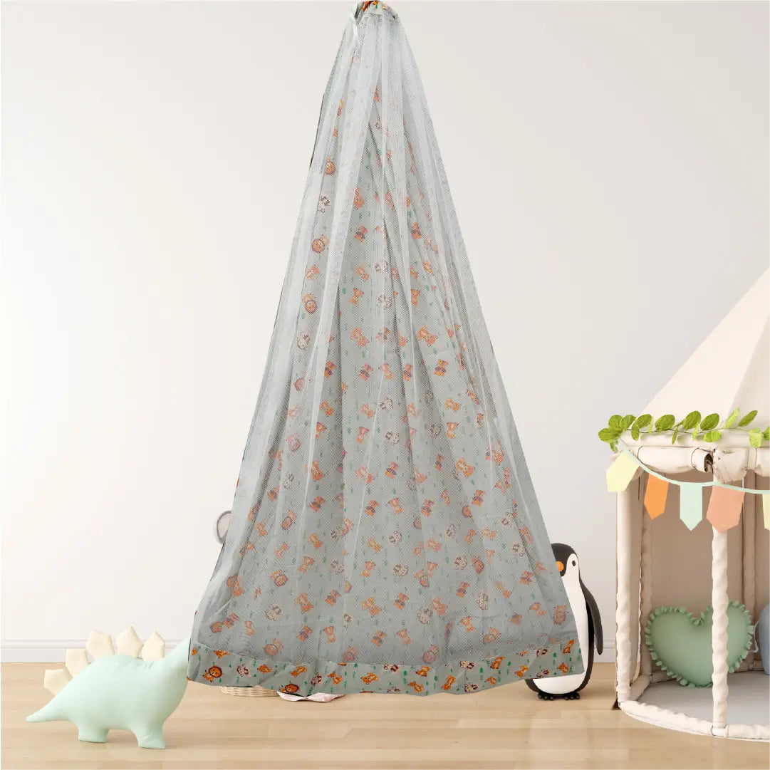 Grey Baby Jungle Cradle with Net & Window Hanger Set