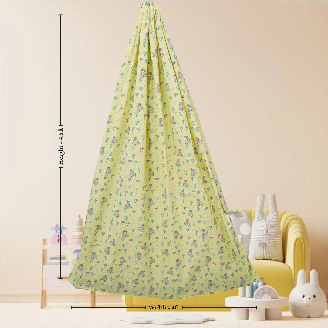 Safe Sleep Premium Cotton Cradle with Mosquito Net- Yellow Baby Elephant