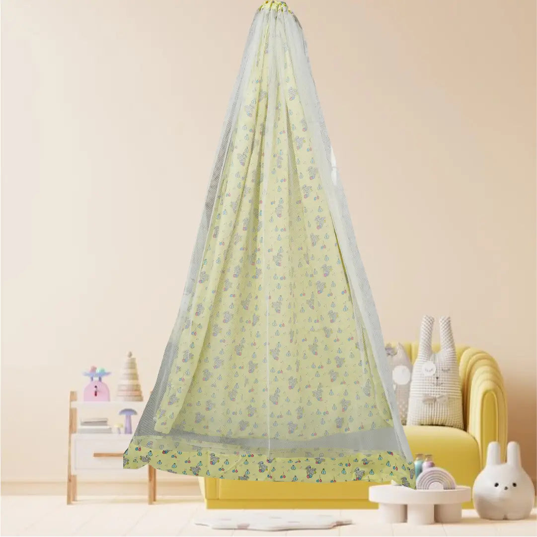Yellow Baby Elephant Cradle with Net & Wall Hanger Set