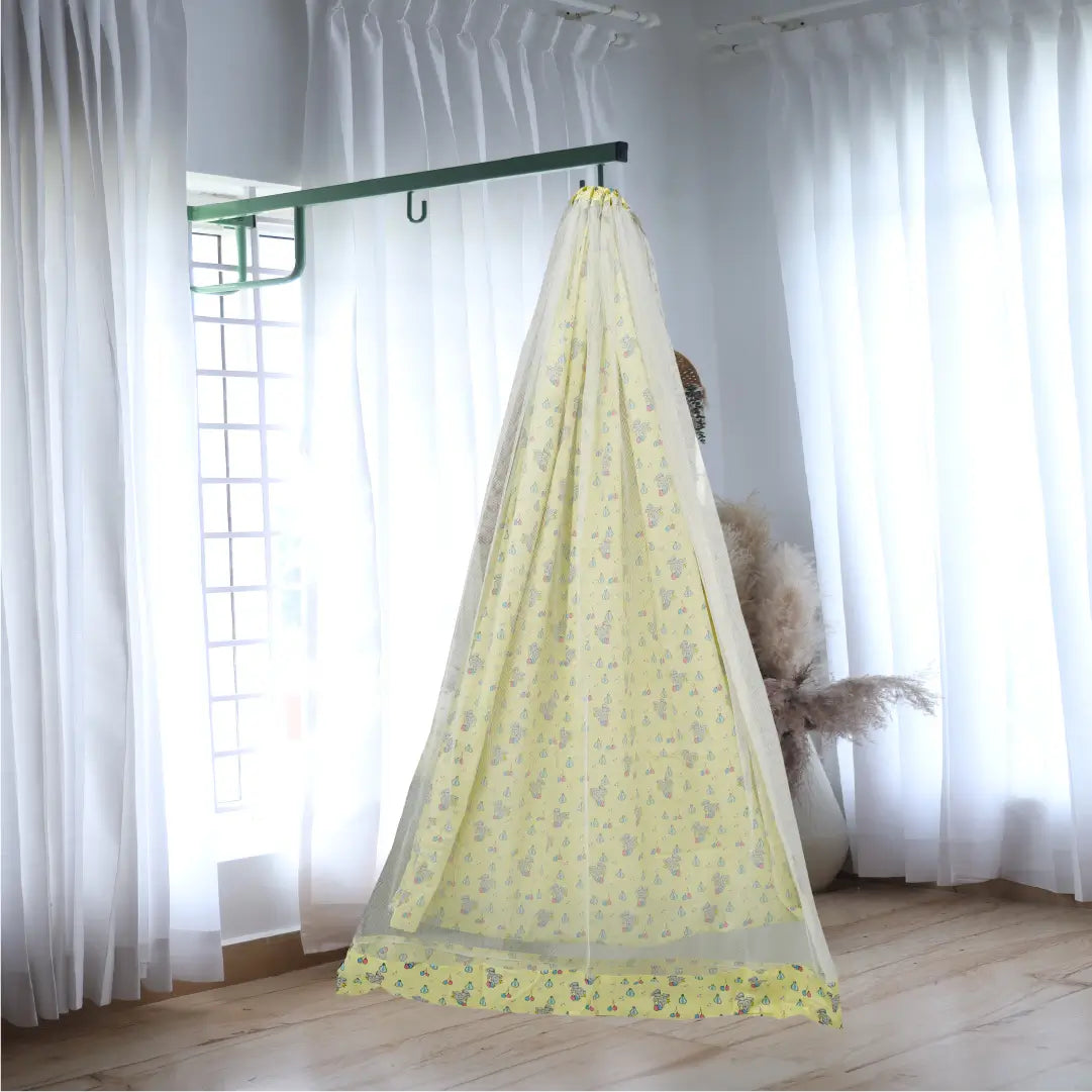 Yellow Baby Elephant Cradle with Net & Window Hanger Set