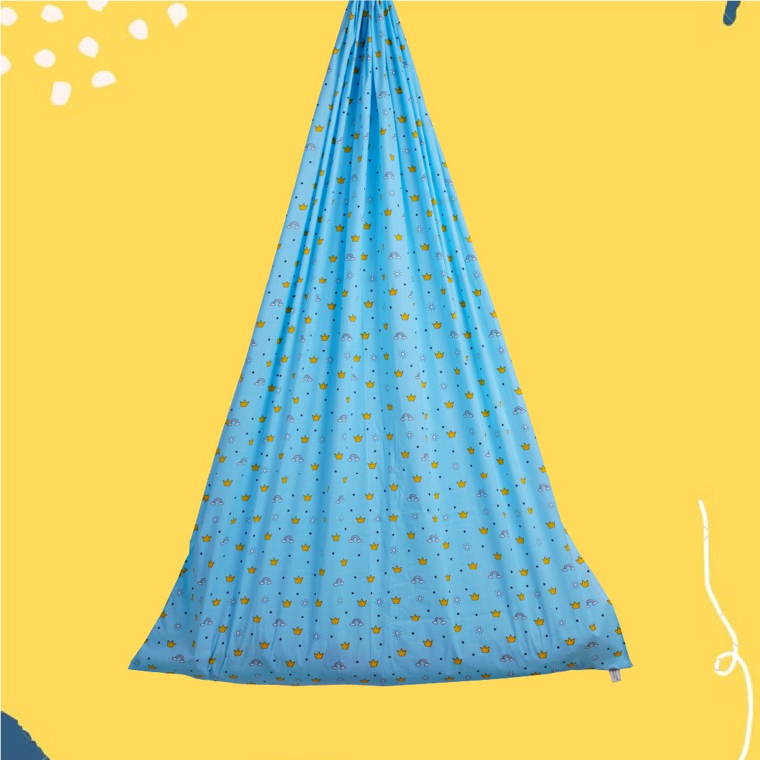 Safe Sleep Premium Cotton Cradle with Mosquito Net- Blue Crown & Rainbow