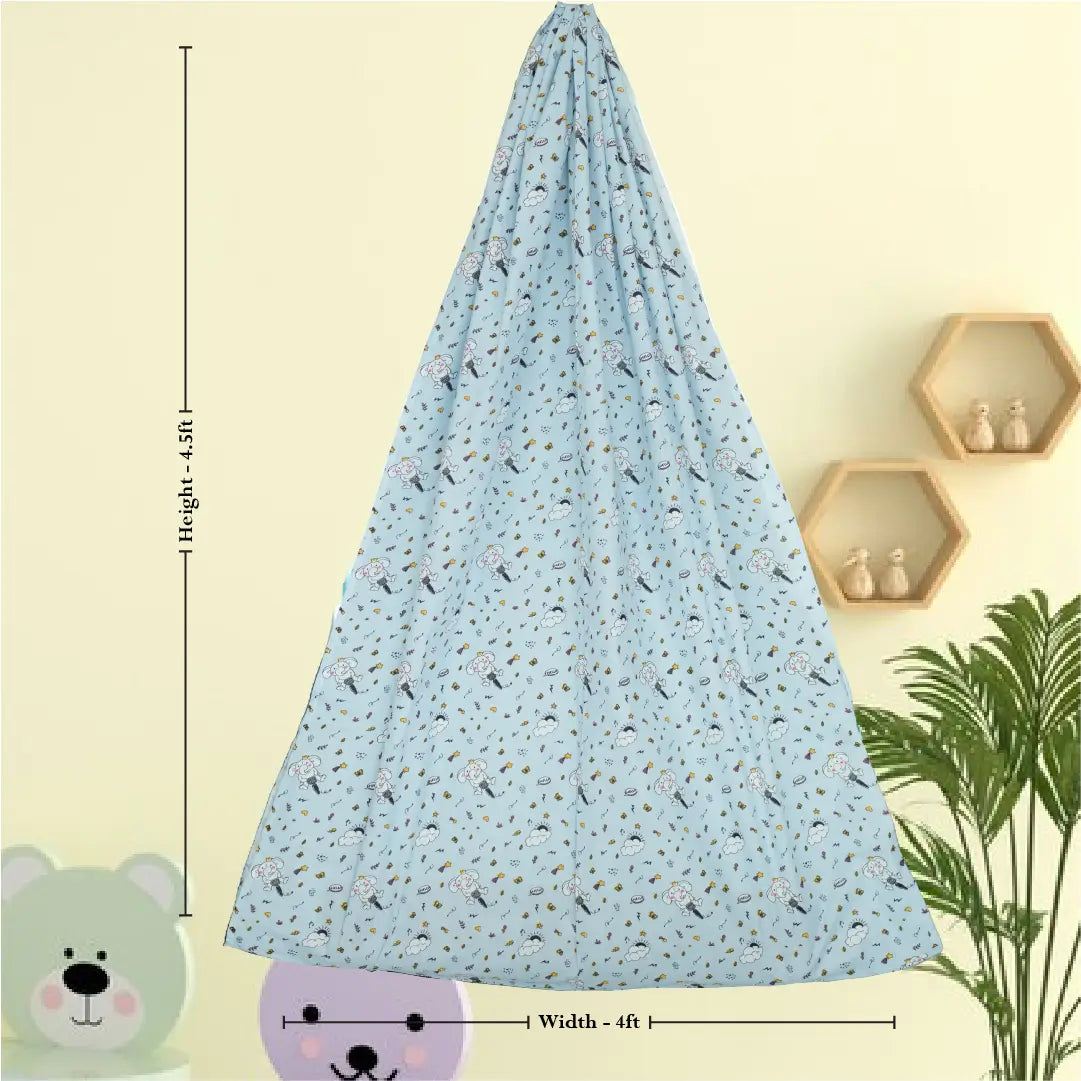 Safe Sleep Premium Cotton Cradle with Mosquito Net- Blue Elephant & Cloud