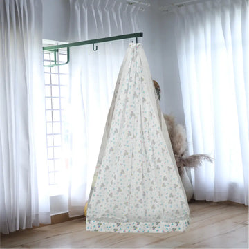 White Baby Elephant Cradle with Net & Window Hanger Set