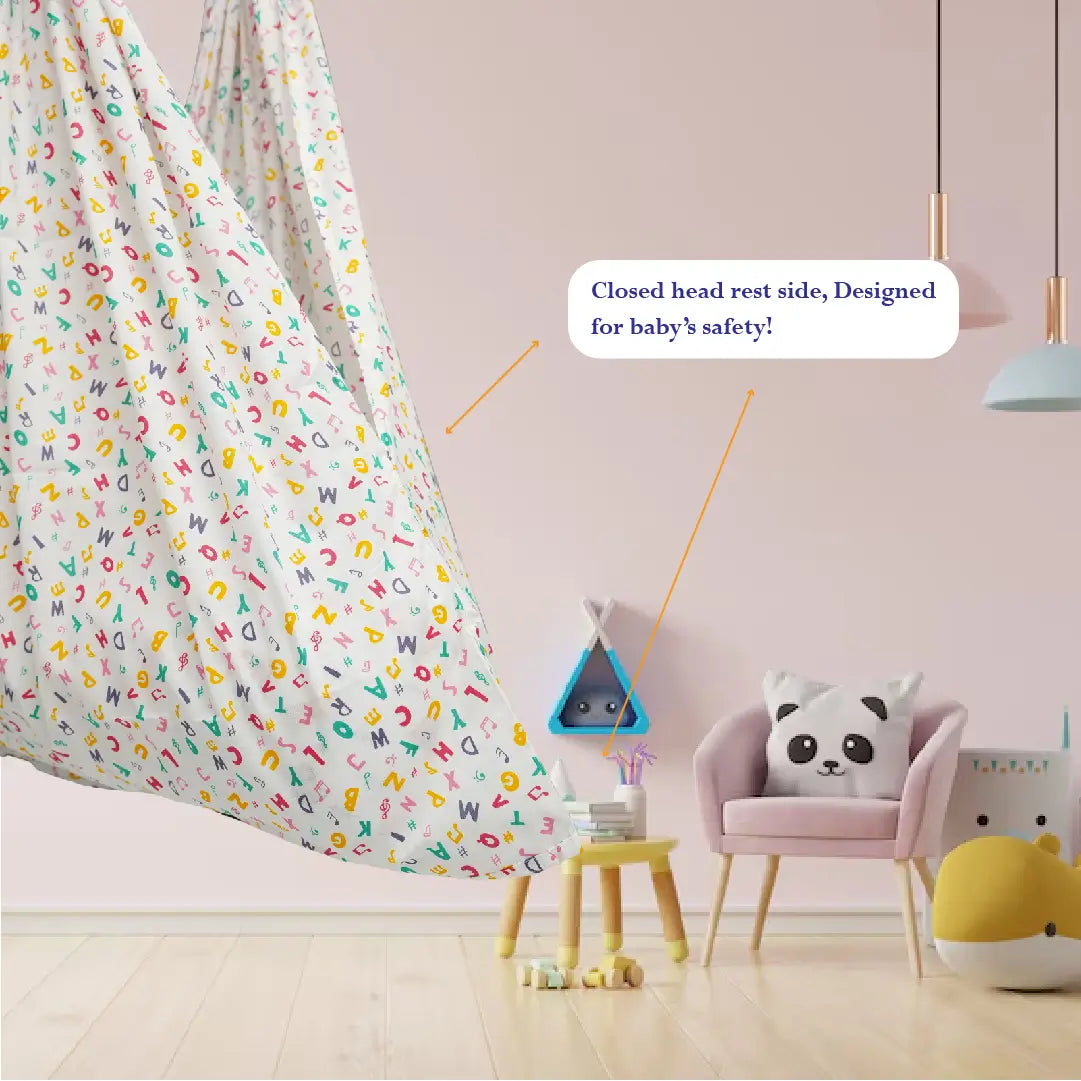 Safe Sleep Premium Cotton Cradle with Mosquito Net – White Alphabet
