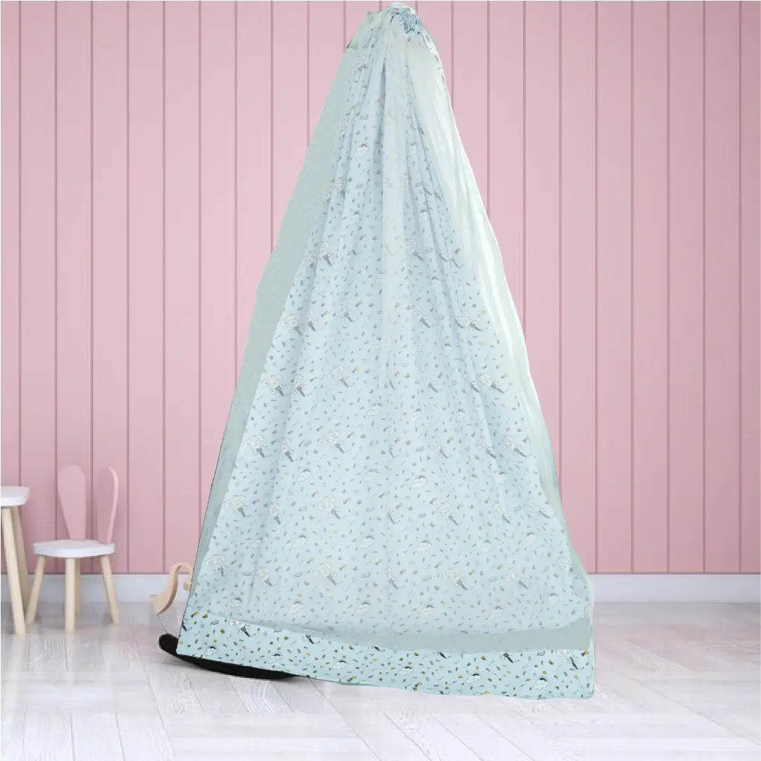 Blue Elephant & Cloud Cradle with Net & Wall Hanger Set