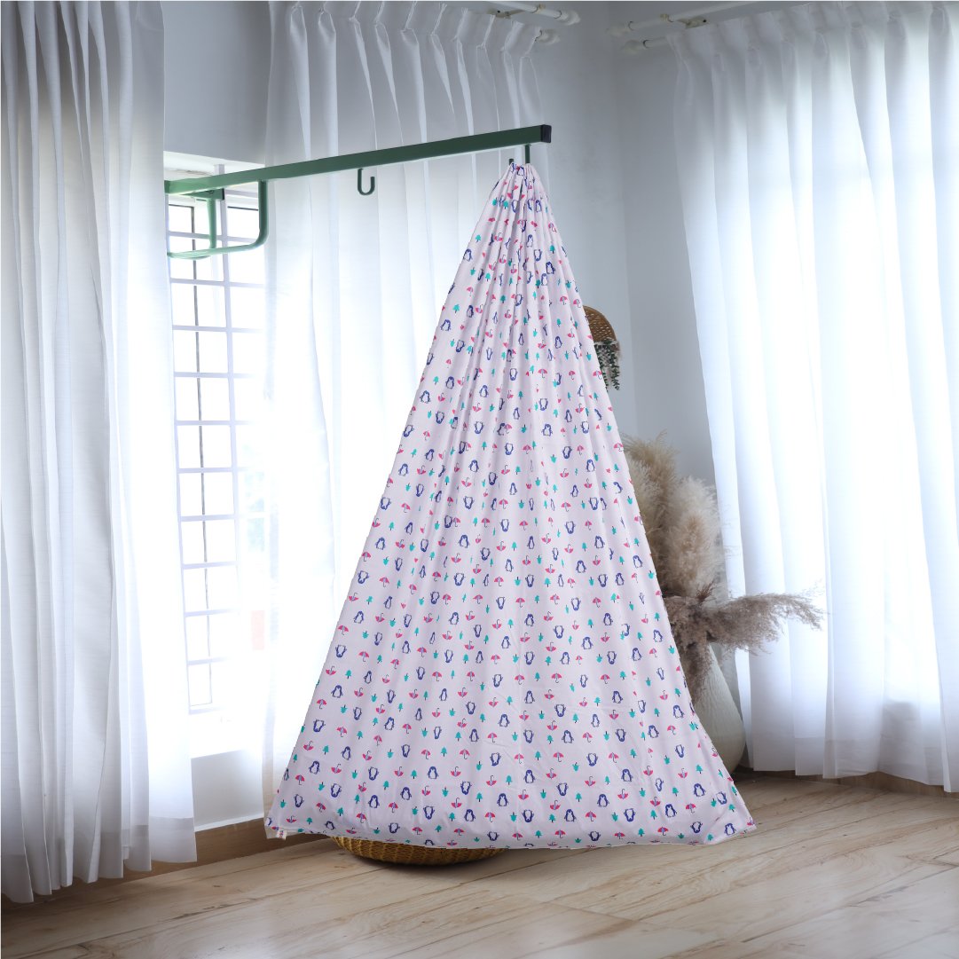 Blue Penguin & Umbrella  Cradle with Window Hanger Set