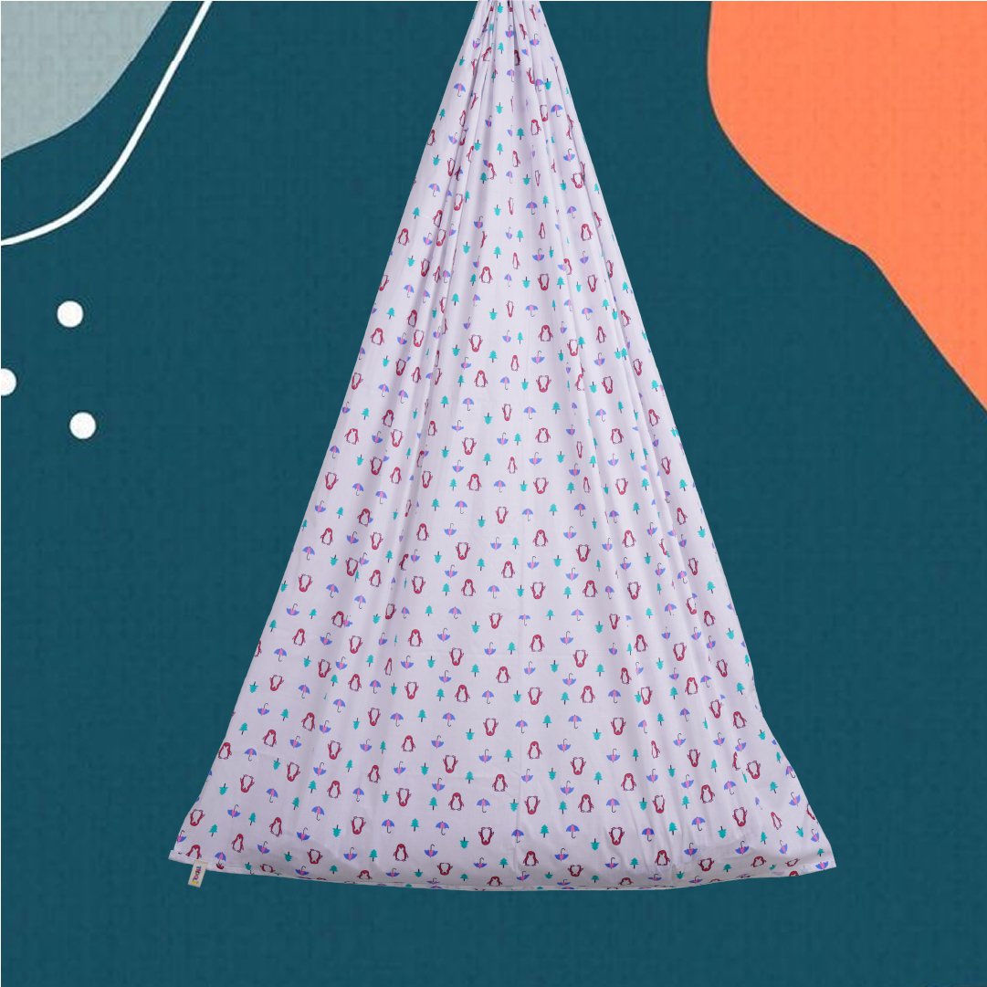 Safe Sleep Premium Cotton Cradle with Mosquito Net- Pink Penguin & Umbrella