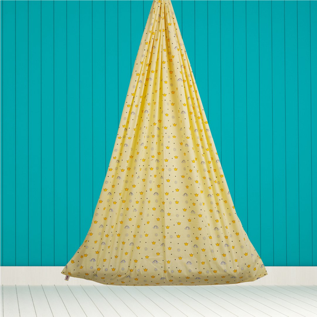 Safe Sleep Premium Cotton Cradle with Mosquito Net-Yellow Crown & Rainbow