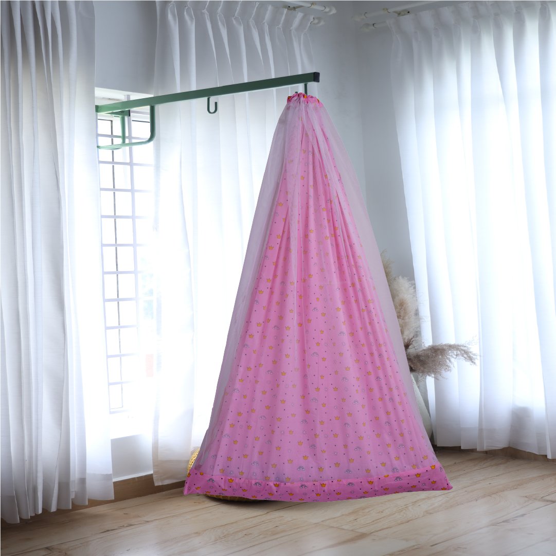 Pink Crown & Rainbow Cradle with Net and Window Hanger Set