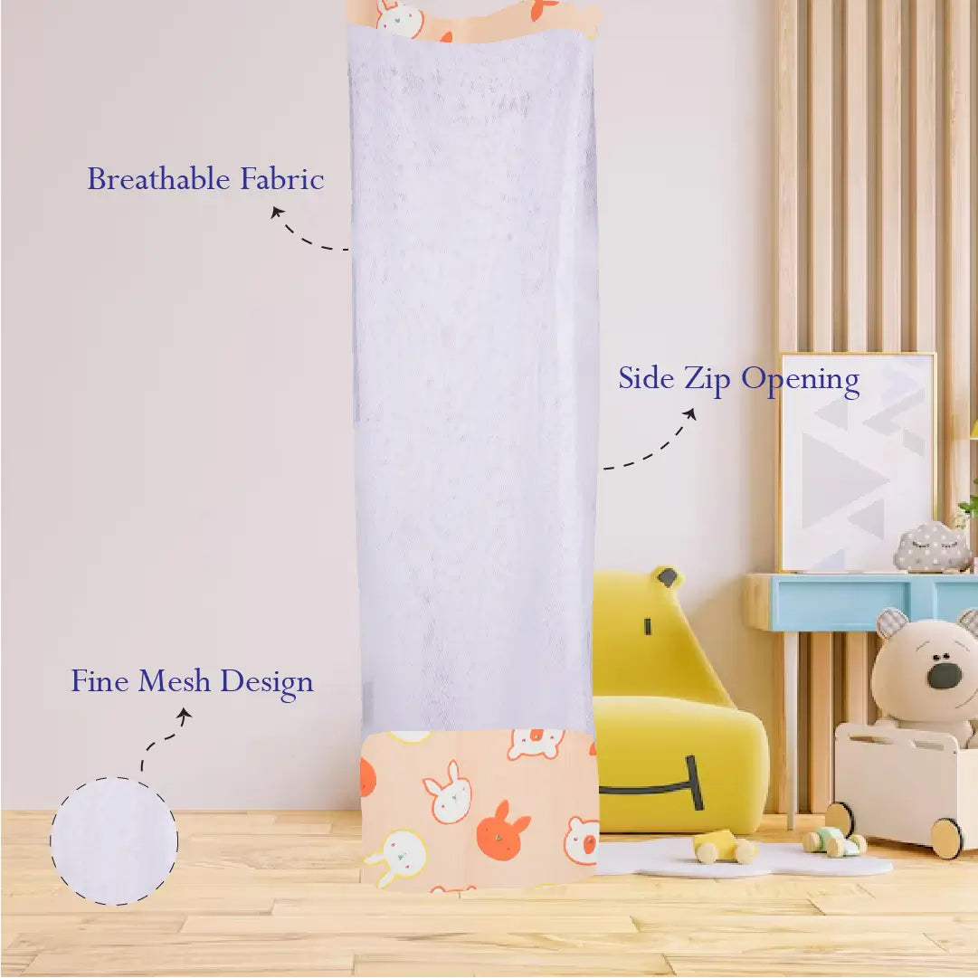 Safe Sleep Premium Cotton Cradle with Mosquito Net-Peach Bunny