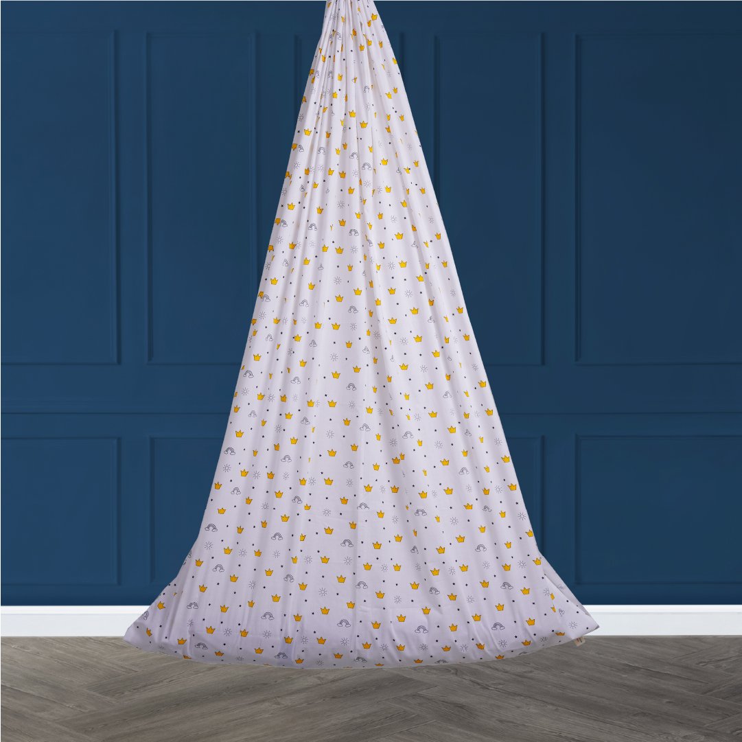 Safe Sleep Premium Cotton Cradle with Mosquito Net- White Crown & Rainbow