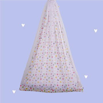 Safe Sleep Premium Cotton Cradle with Mosquito Net- White Fruity