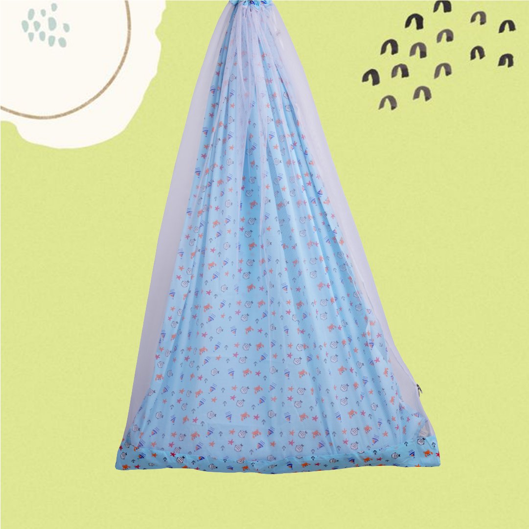 Safe Sleep Premium Cotton Cradle with Mosquito Net- Blue Sea