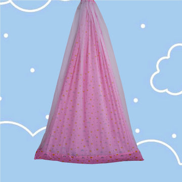 Safe Sleep Premium Cotton Cradle with Mosquito Net- Pink Crown & Rainbow