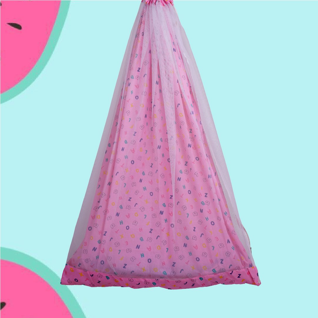 Pink Teddy & Alphabet Cradle with Net & Wall Hanger Set