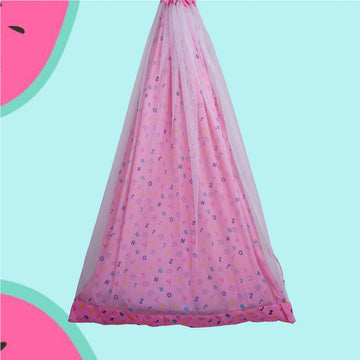 Safe Sleep Premium Cotton Cradle with Mosquito Net- Pink Teddy & Rainbow