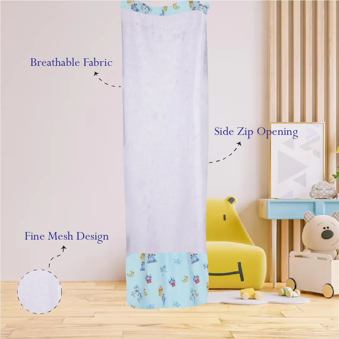 Safe Sleep Premium Cotton Cradle with Mosquito Net- Blue Prince