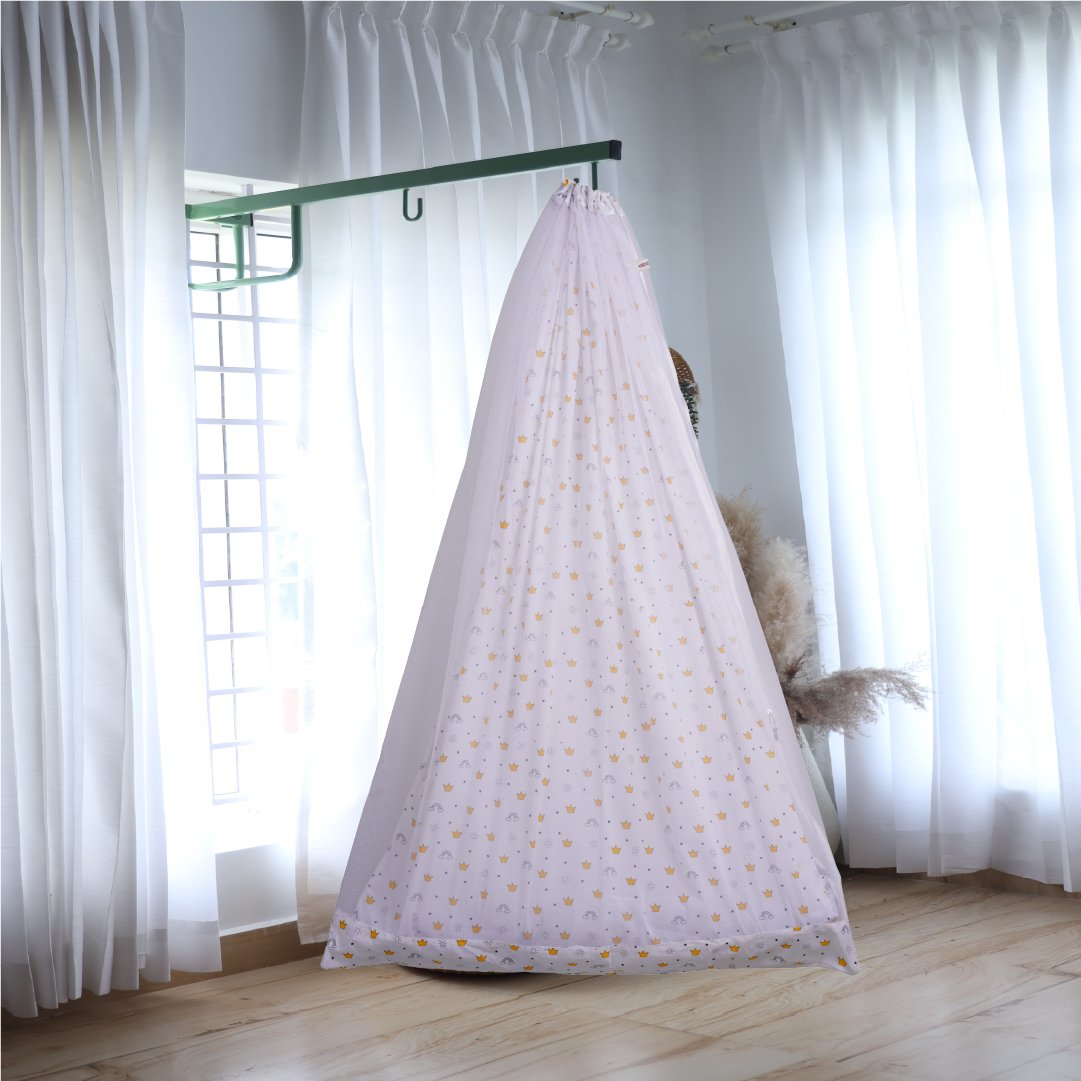 White Crown & Rainbow Cradle with Net and Window Hanger Set