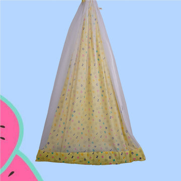 Safe Sleep Premium Cotton Cradle with Mosquito Net- Yellow Teddy & Alphabet