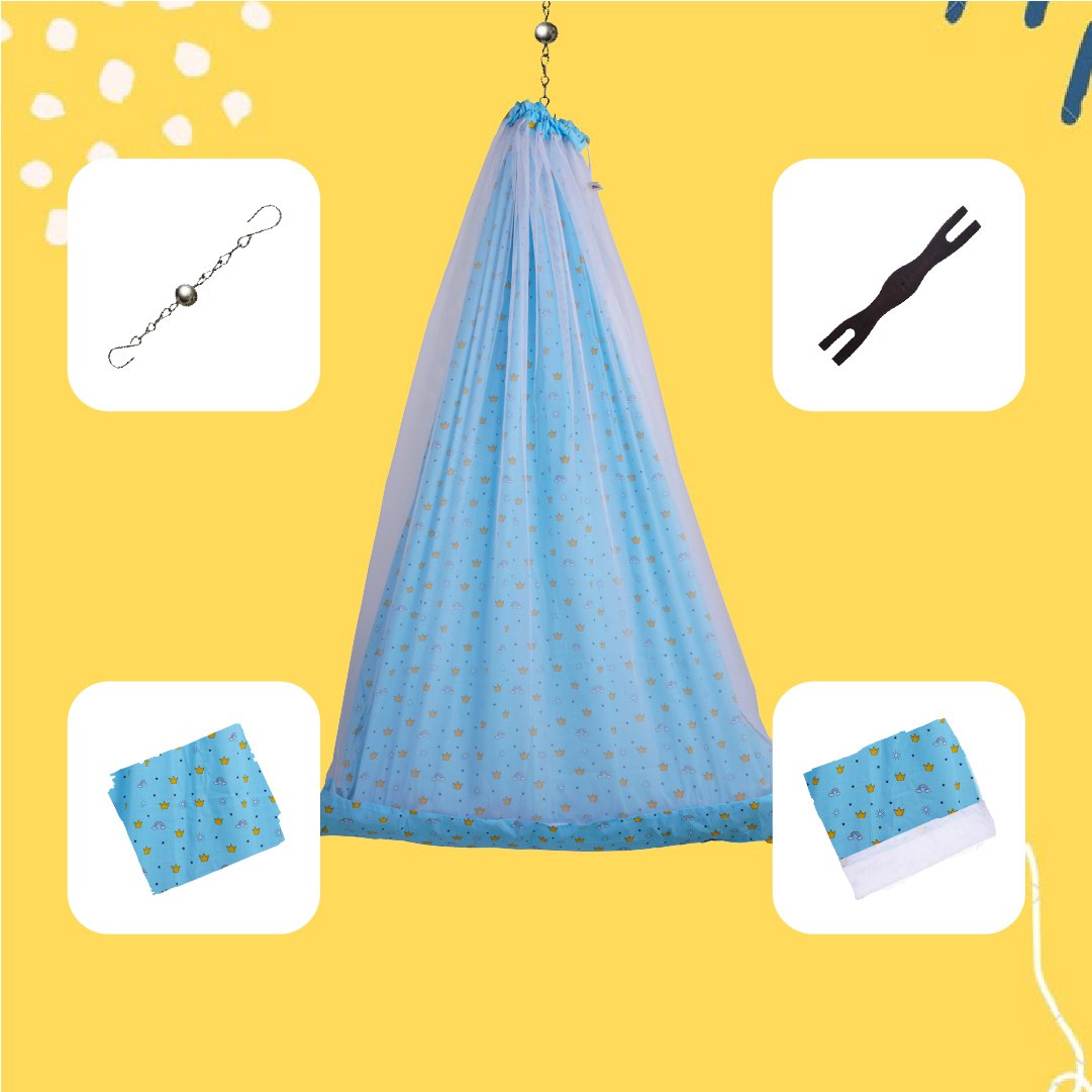 Blue Crown & Rainbow Cradle Set