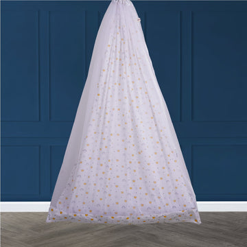 Safe Sleep Premium Cotton Cradle with Mosquito Net- White Crown & Rainbow
