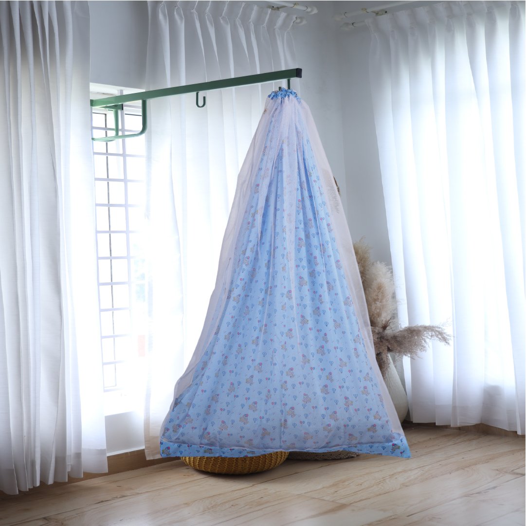 Blue Baby Elephant Cradle with Net & Window Hanger Set