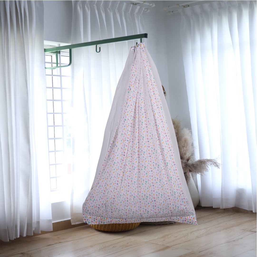 White Alphabet Cradle with Net & Window Hanger Set