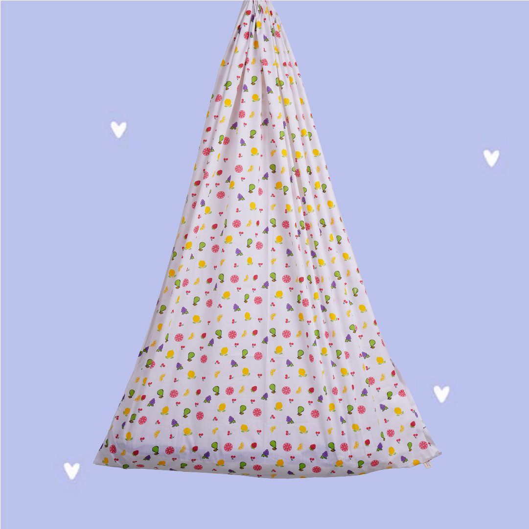 Safe Sleep Premium Cotton Cradle with Mosquito Net- White Fruity