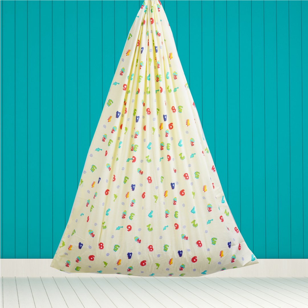 Safe Sleep Premium Cotton Cradle with Mosquito Net- Yellow Dino & Numeric