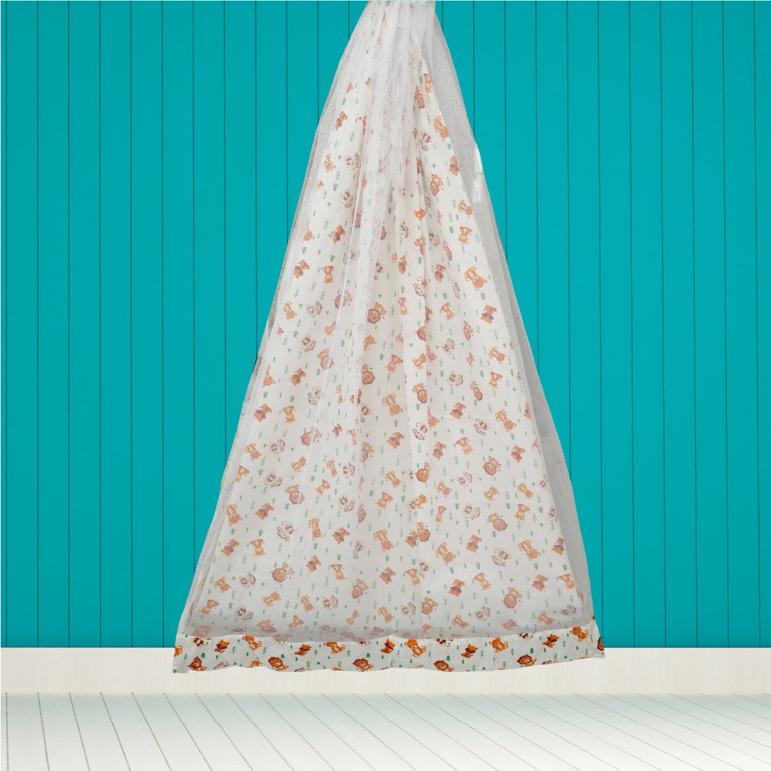 Safe Sleep Premium Cotton Cradle with Mosquito Net- White Baby Jungle