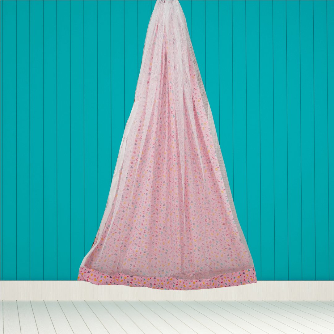Safe Sleep Premium Cotton Cradle with Mosquito Net – Pink Alphabet