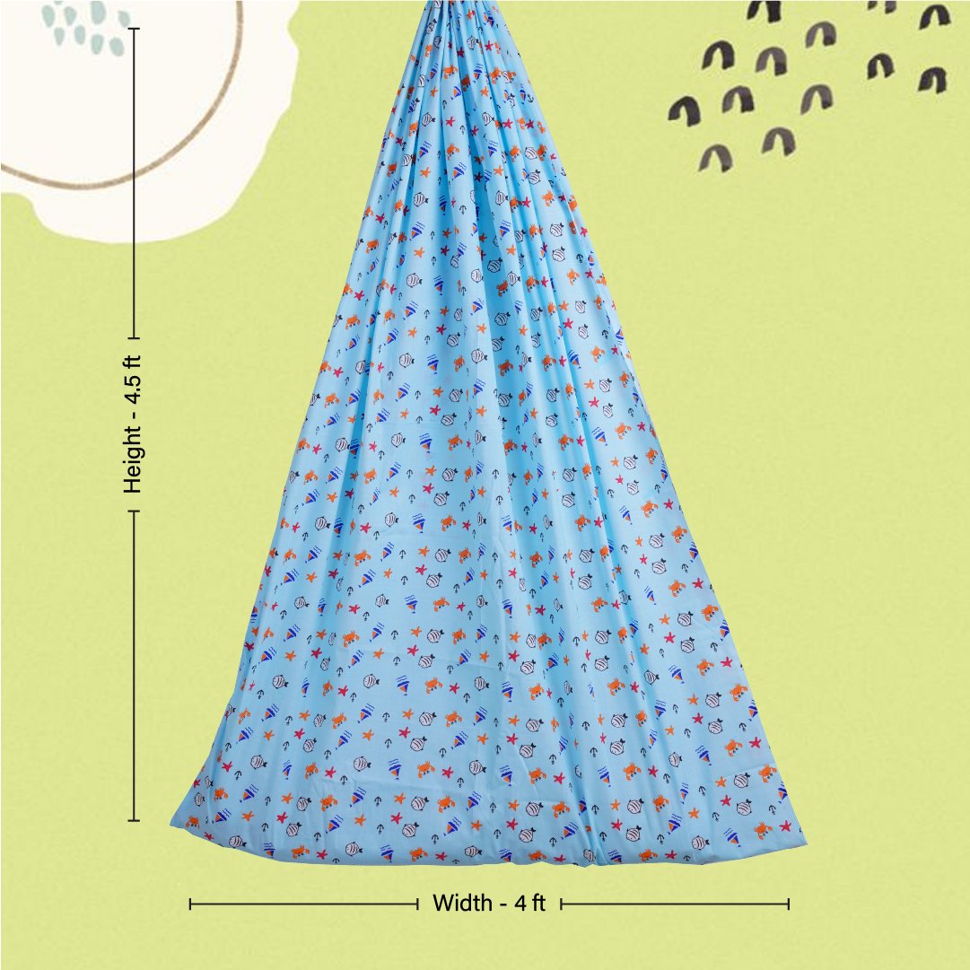 Safe Sleep Premium Cotton Cradle with Mosquito Net- Blue Sea