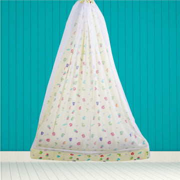 Safe Sleep Premium Cotton Cradle with Mosquito Net- Yellow Dino & Numeric