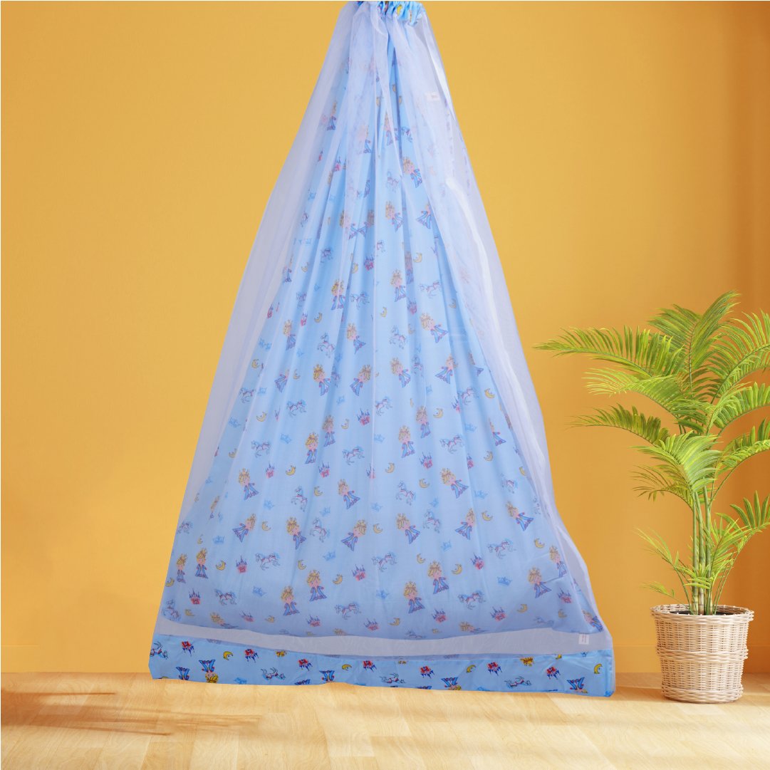 Safe Sleep Premium Cotton Cradle with Mosquito Net- Blue Prince